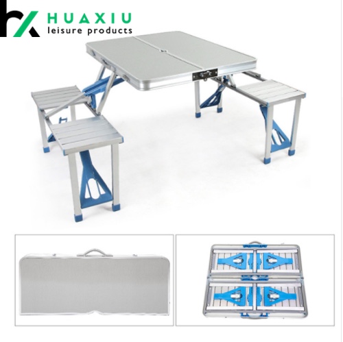 Aluminum Folding Camping Table Portable Outdoor Suitcase Picnic Table with 4 Connected Seats