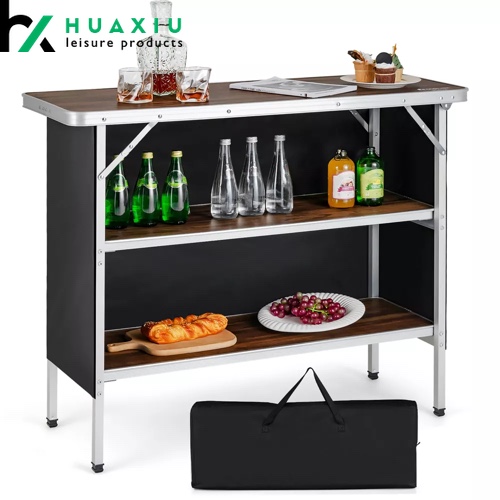 folding camping table aluminum portable bar table with 2-tier open storage shelves
